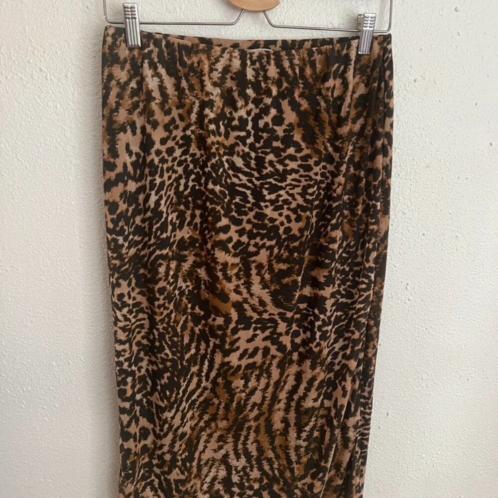 Afrm Leopard Print Mesh Midi Skirt - image 1
